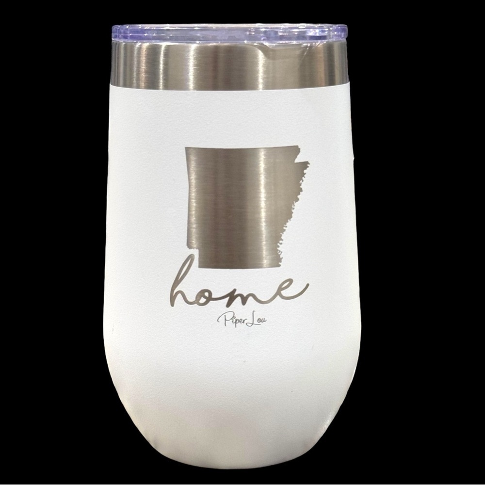 Piper Lou White Insulated Wine Cup w/Lid-Etched State of Arkansas Labeled “Home”